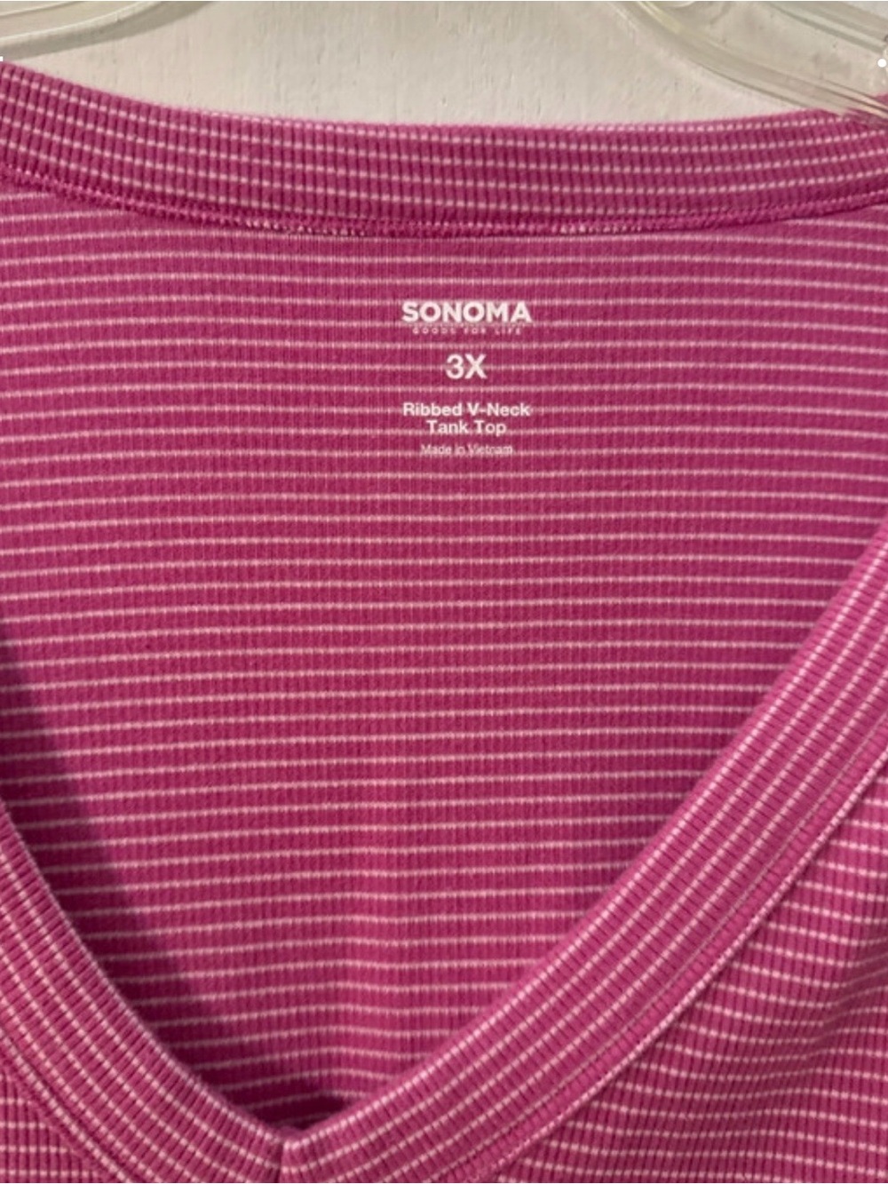 Sonoma Pink Striped Ribbed V-Neck Tank Top